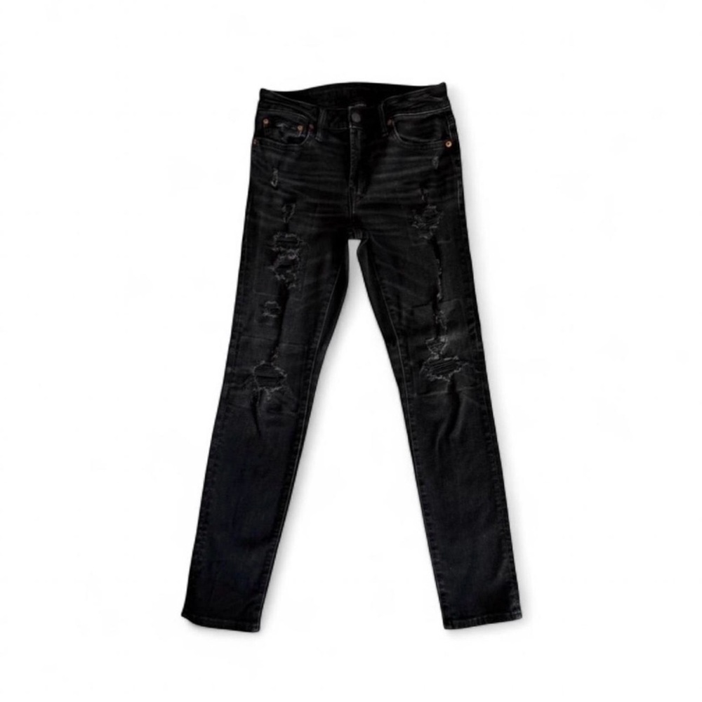 American Eagle Airflex+ Black Distressed Skinny Jeans 30x32